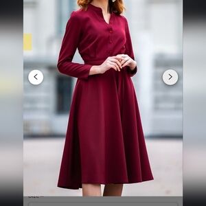 Guntina Mao Collar with Obi Style Belt Midi Dress